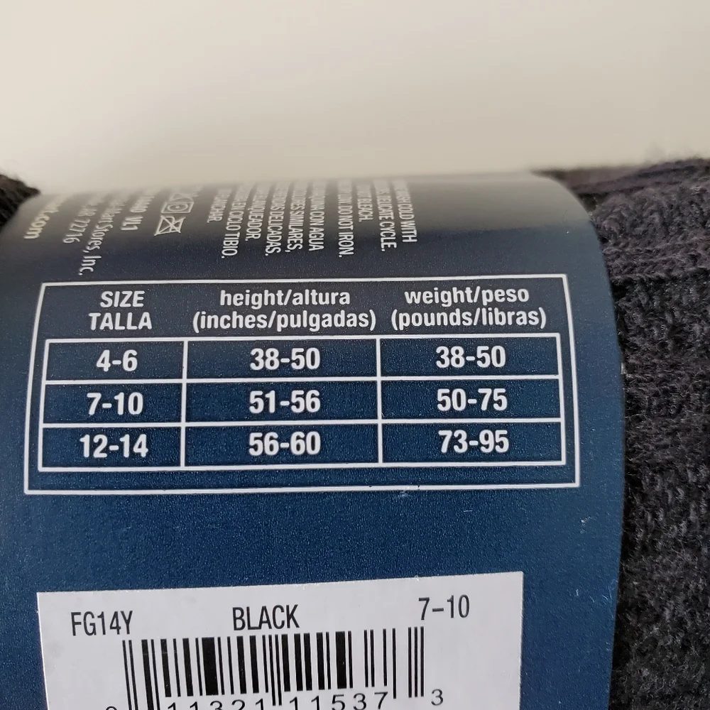 NWT Faded Glory Girls Gray Heavyweight Cotton Tights, Size 7-10
